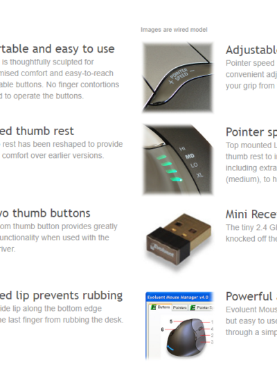 עכבר ארגונומי אנכי VerticalMouse 4 – EVOLUENT – ימין/שמאל חוטי/אלחוטי